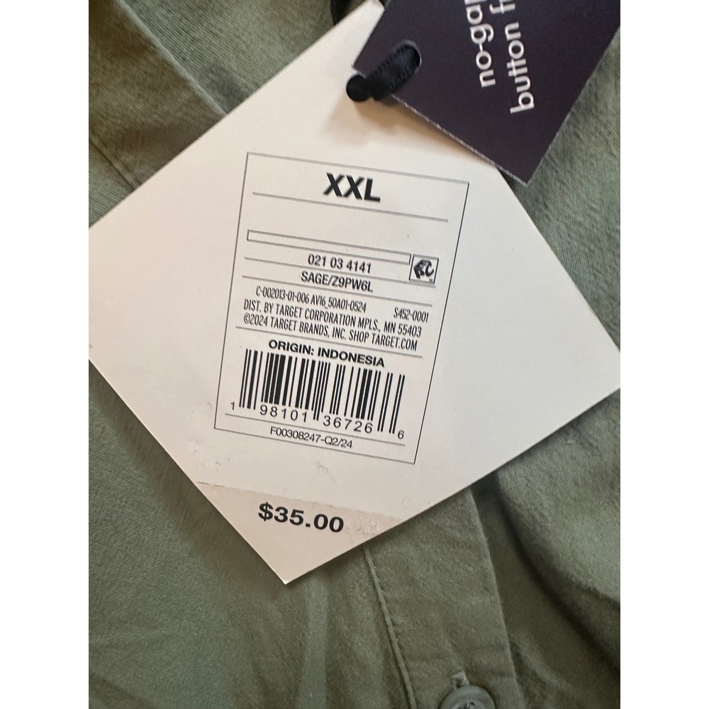 Ava & Viv Women XXL Sage Green Cotton Short Sleeve Button Front Midi Shirt Dress - Picture 4 of 5